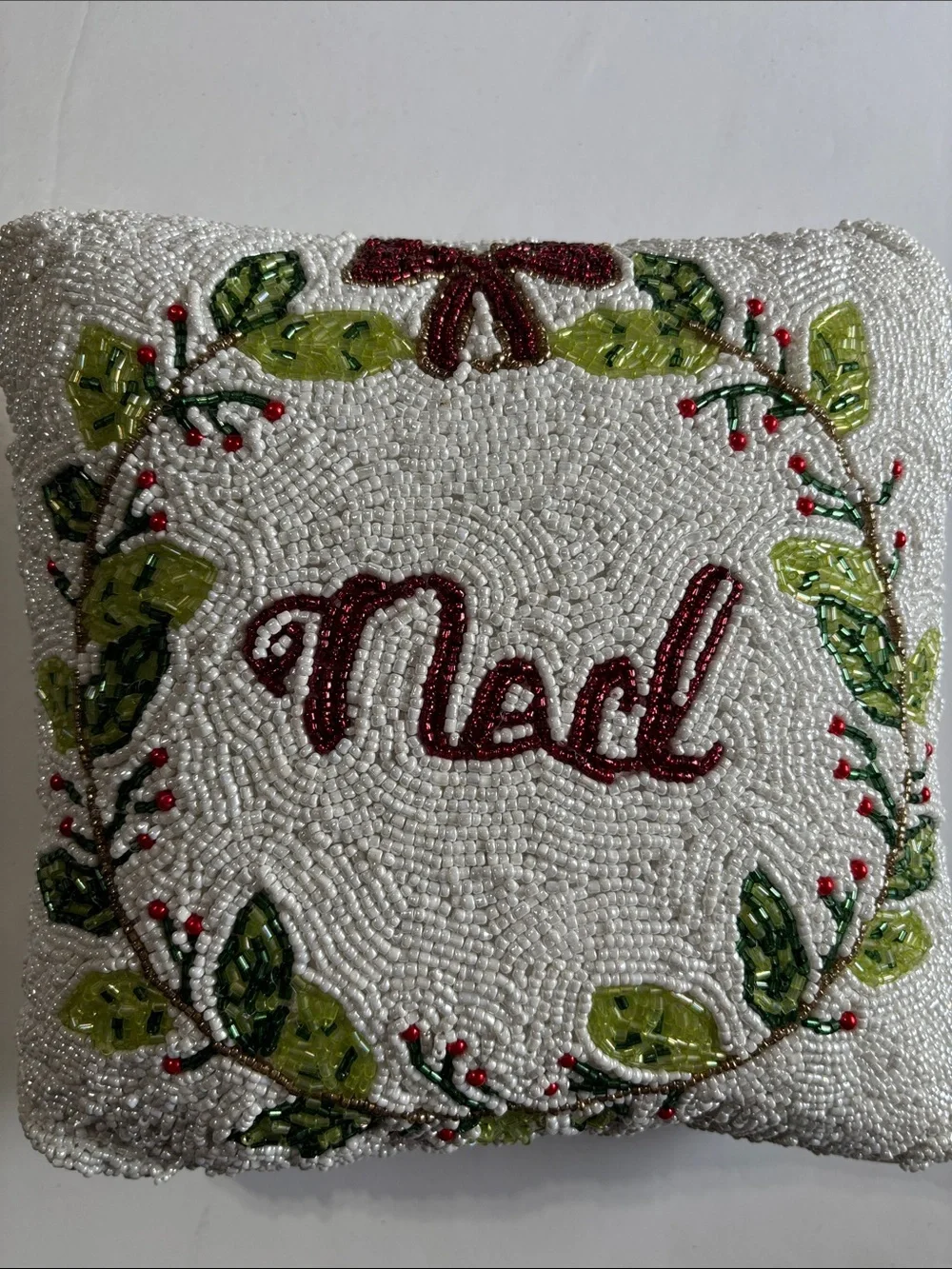 Beaded 'Noel' Holiday Decorative Pillow - Ned Pillow Beaded Christmas Pillow New